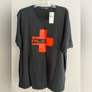 Men’s New w. Tags RLX Ralph Lauren T shirt XXL Black with Red Cross